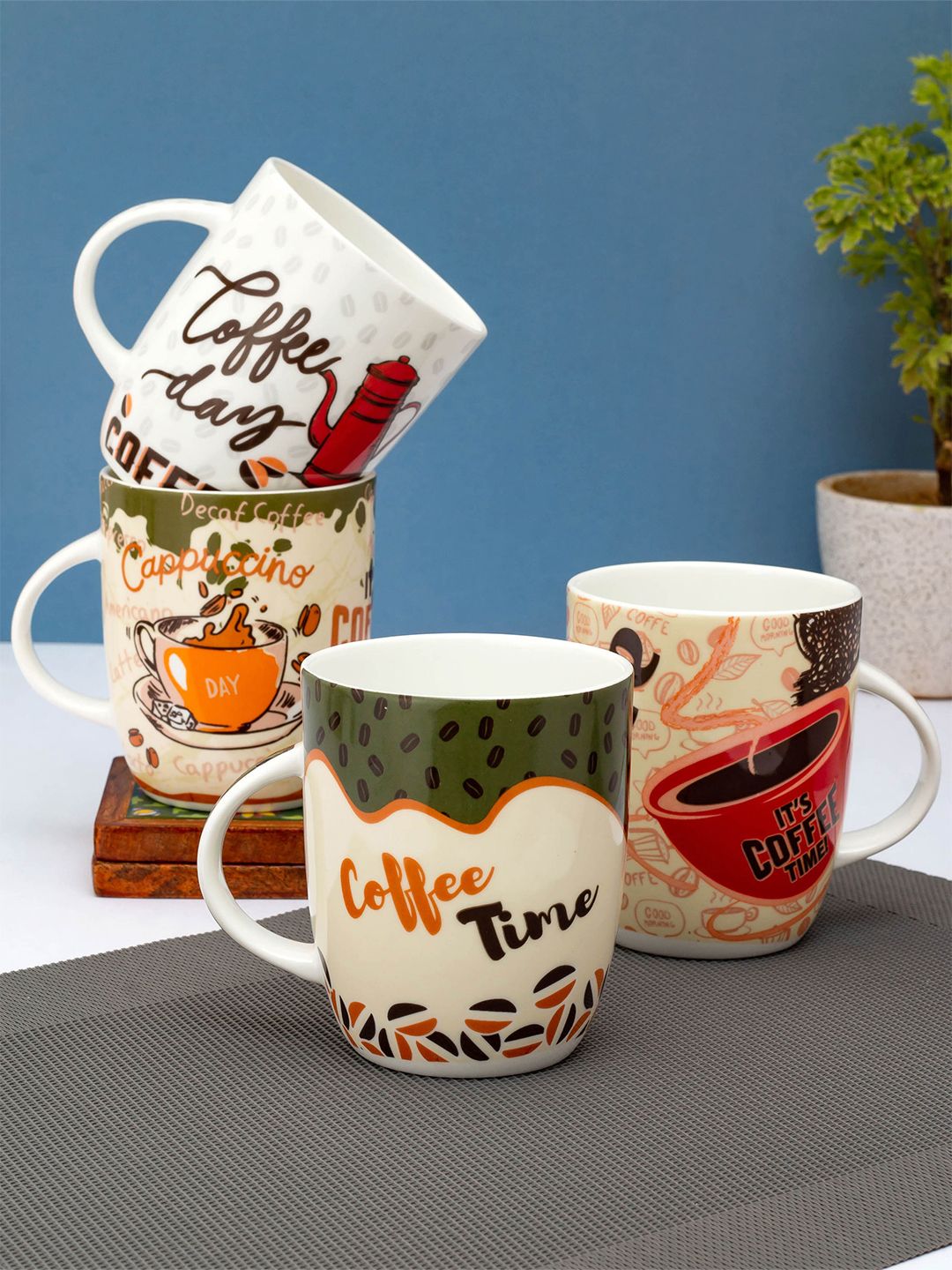 CLAY CRAFT Black & Red Printed Ceramic Glossy Mugs Set of Cups and Mugs Price in India