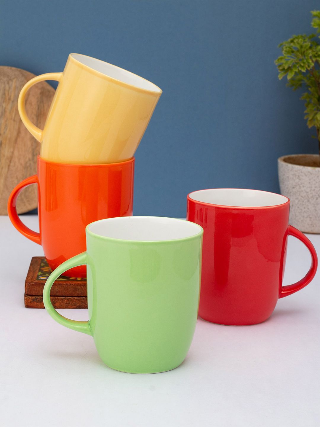 CLAY CRAFT Red & Orange Solid Ceramic Glossy Mugs Set of Cups and Mugs Price in India