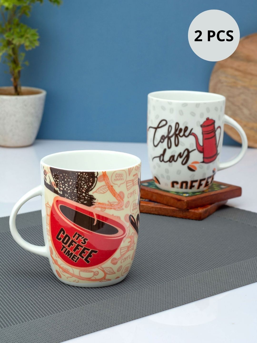 CLAY CRAFT Black & Red Printed Ceramic Glossy Mugs Set of Cups and Mugs Price in India
