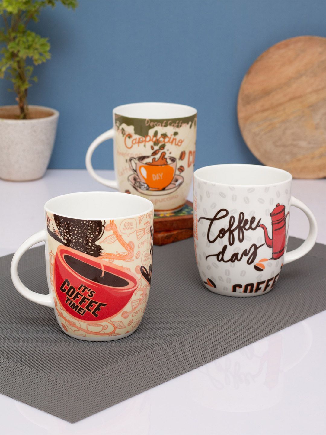 CLAY CRAFT White & Red Printed Ceramic Glossy Mugs Set of Cups and Mugs Price in India