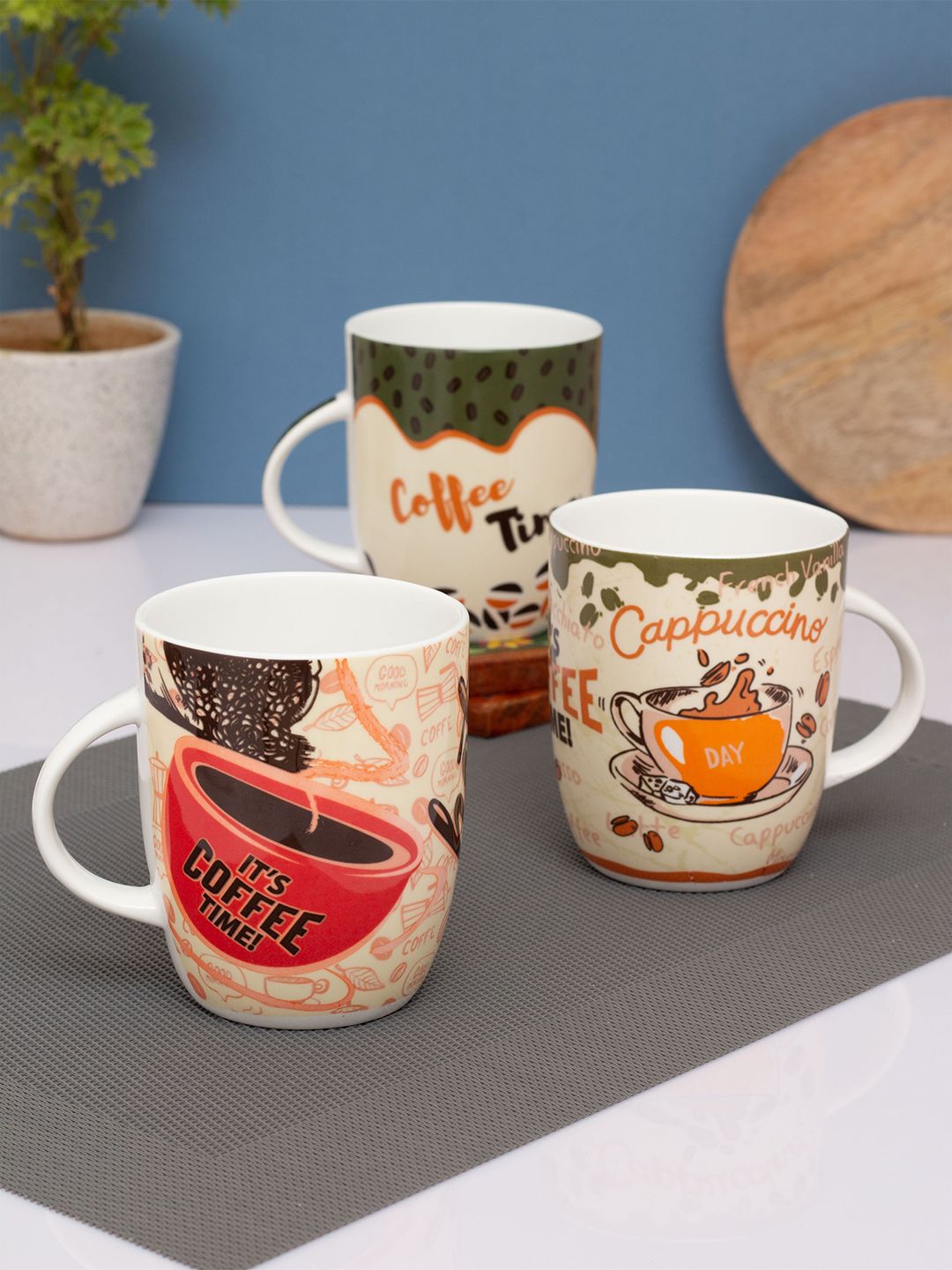 CLAY CRAFT Black & Red Printed Ceramic Glossy Mugs Set of Cups and Mugs Price in India