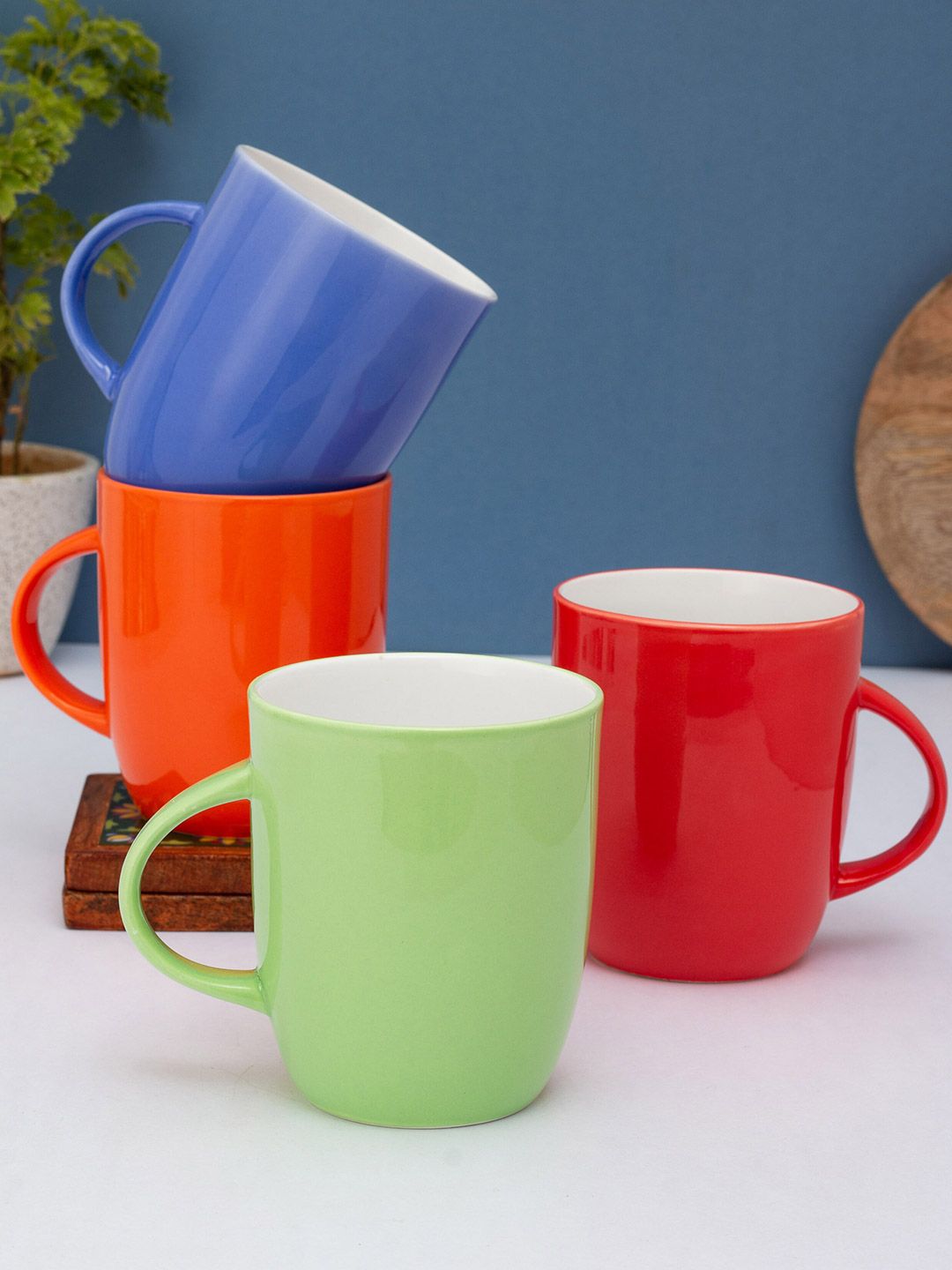 CLAY CRAFT Red & Green Solid Ceramic Glossy Mugs Set of Cups and Mugs Price in India