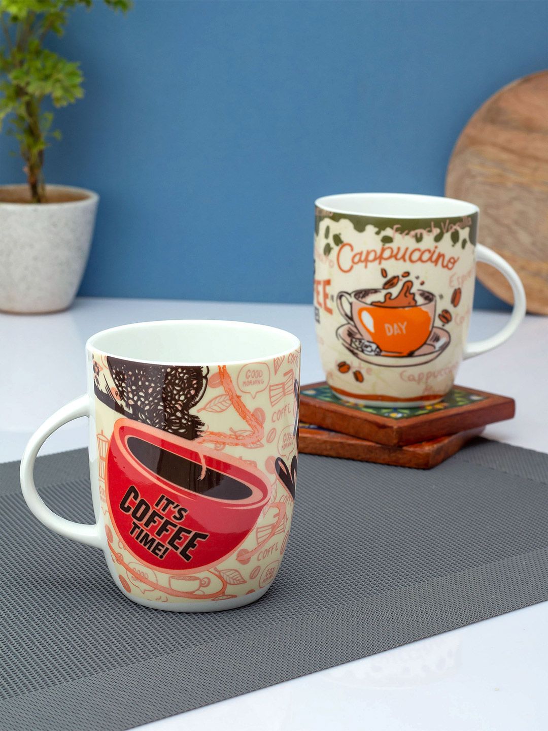 CLAY CRAFT White & Red Printed Ceramic Glossy Mugs Set of Cups and Mugs Price in India