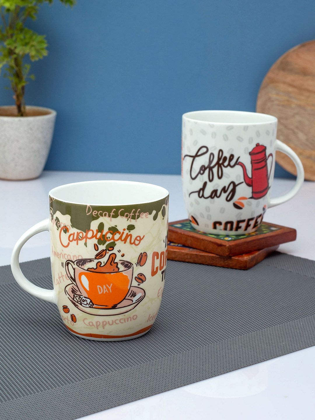 CLAY CRAFT White & Red Printed Ceramic Glossy Mugs Set of Cups and Mugs Price in India