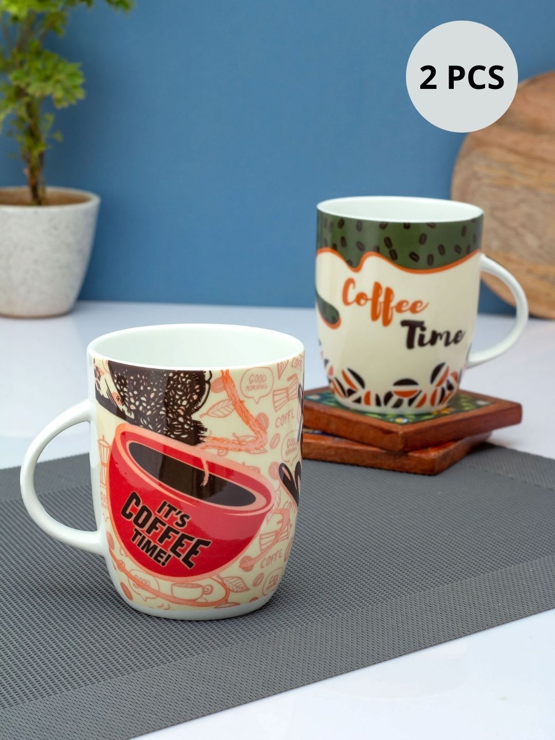 CLAY CRAFT White & Red Solid Ceramic Glossy Mugs Set of Cups and Mugs Price in India