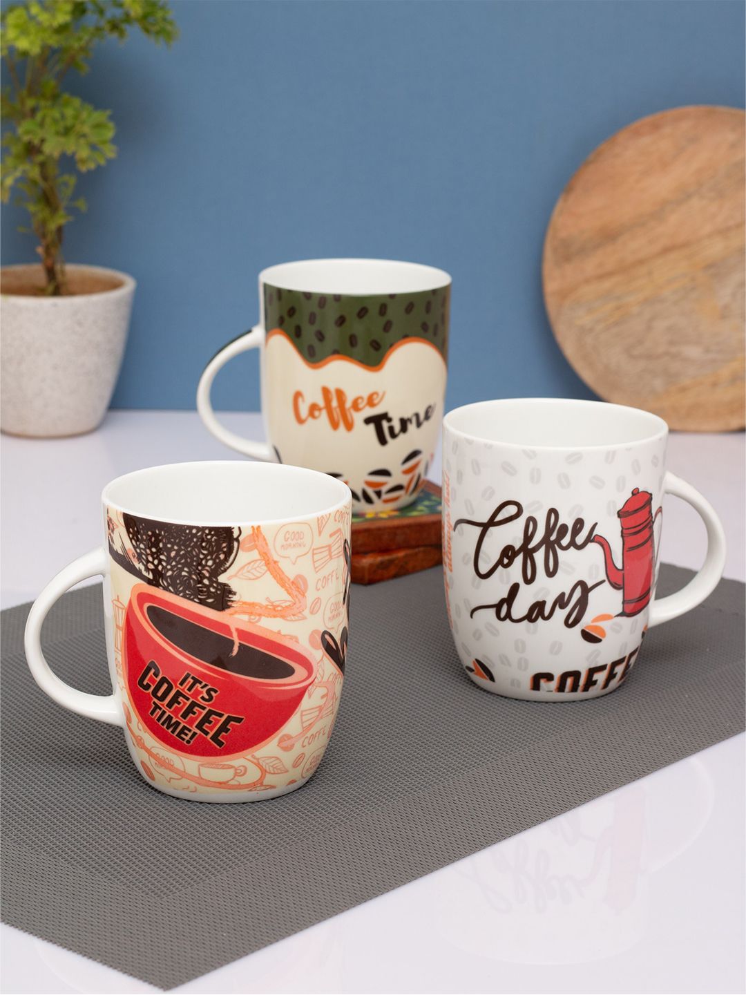 CLAY CRAFT White & Black Printed Ceramic Glossy Mugs Set of Cups and Mugs Price in India