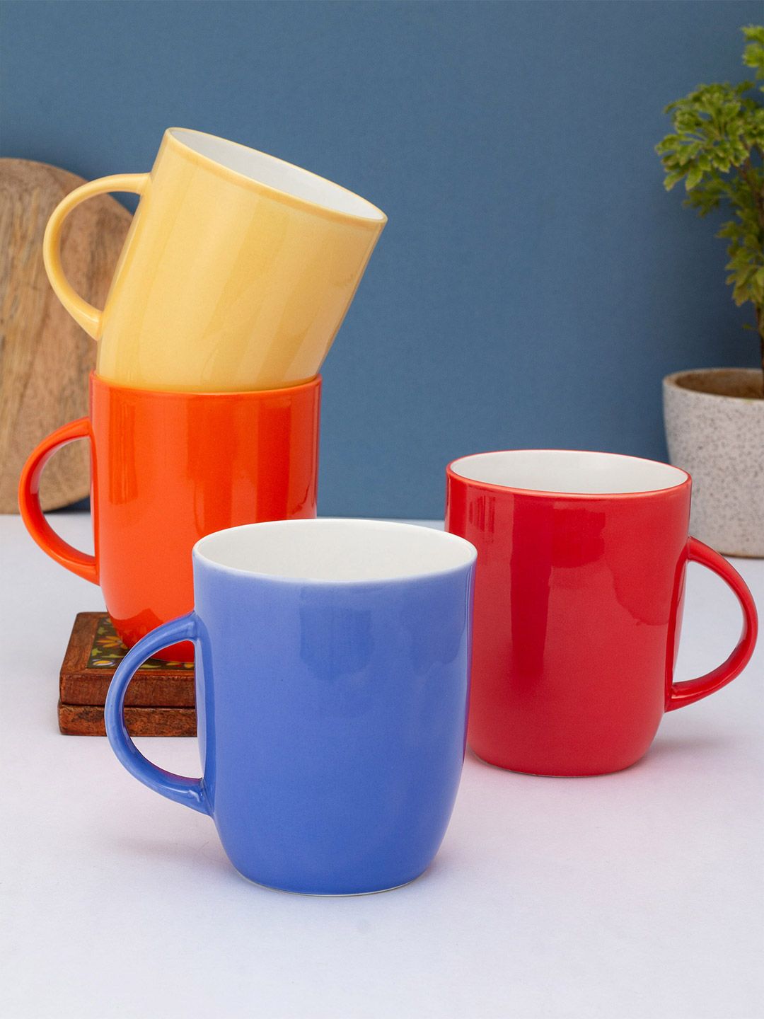 CLAY CRAFT Red & Orange Solid Ceramic Glossy Mugs Set of Cups and Mugs Price in India