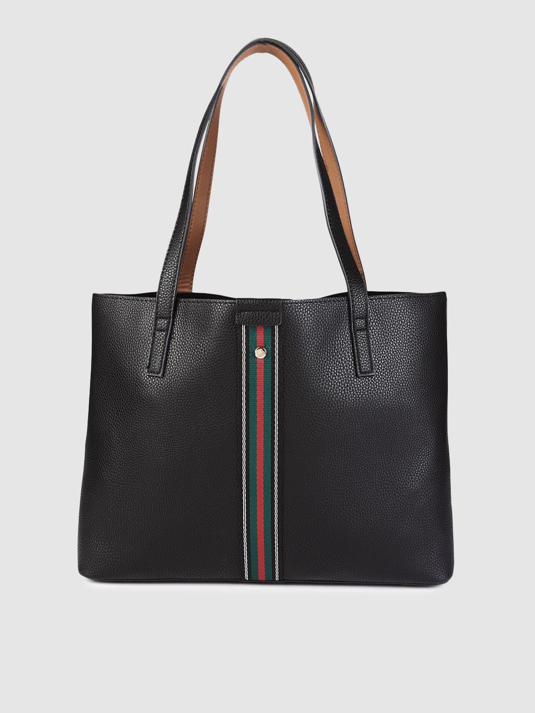 Accessorize Women Black Solid Structured Tote Bag Price in India