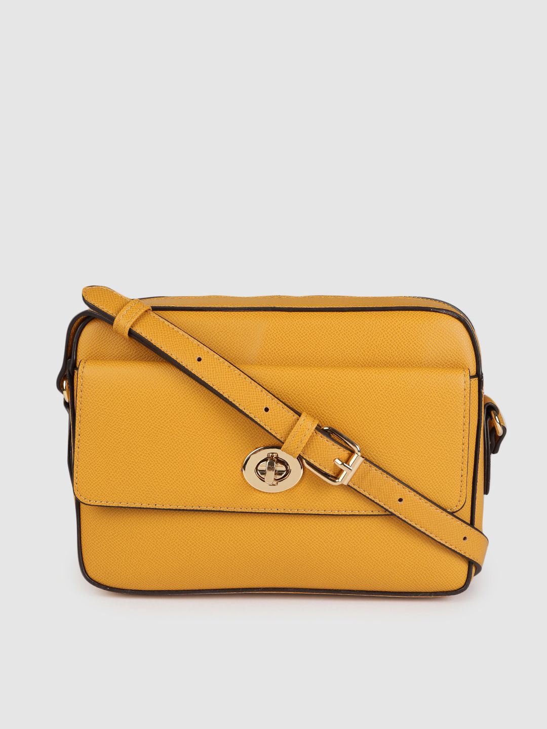 Accessorize Mustard Yellow Solid Structured Sling Bag Price in India