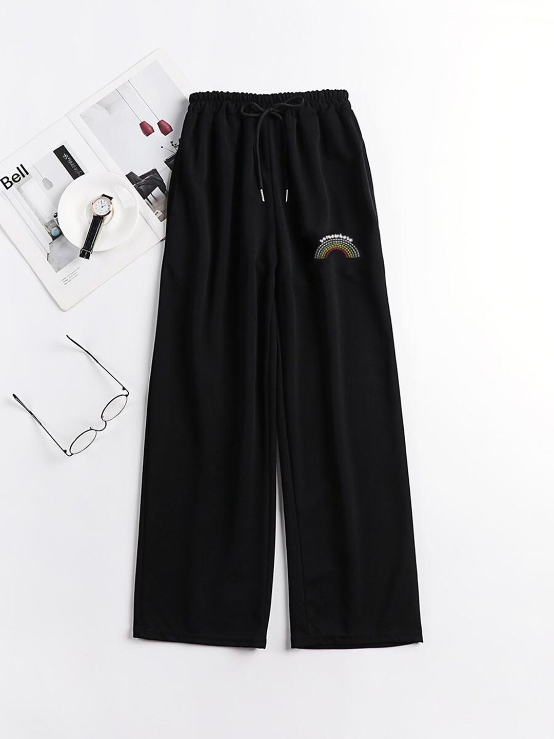 URBANIC Women Black High-Rise Trousers Price in India