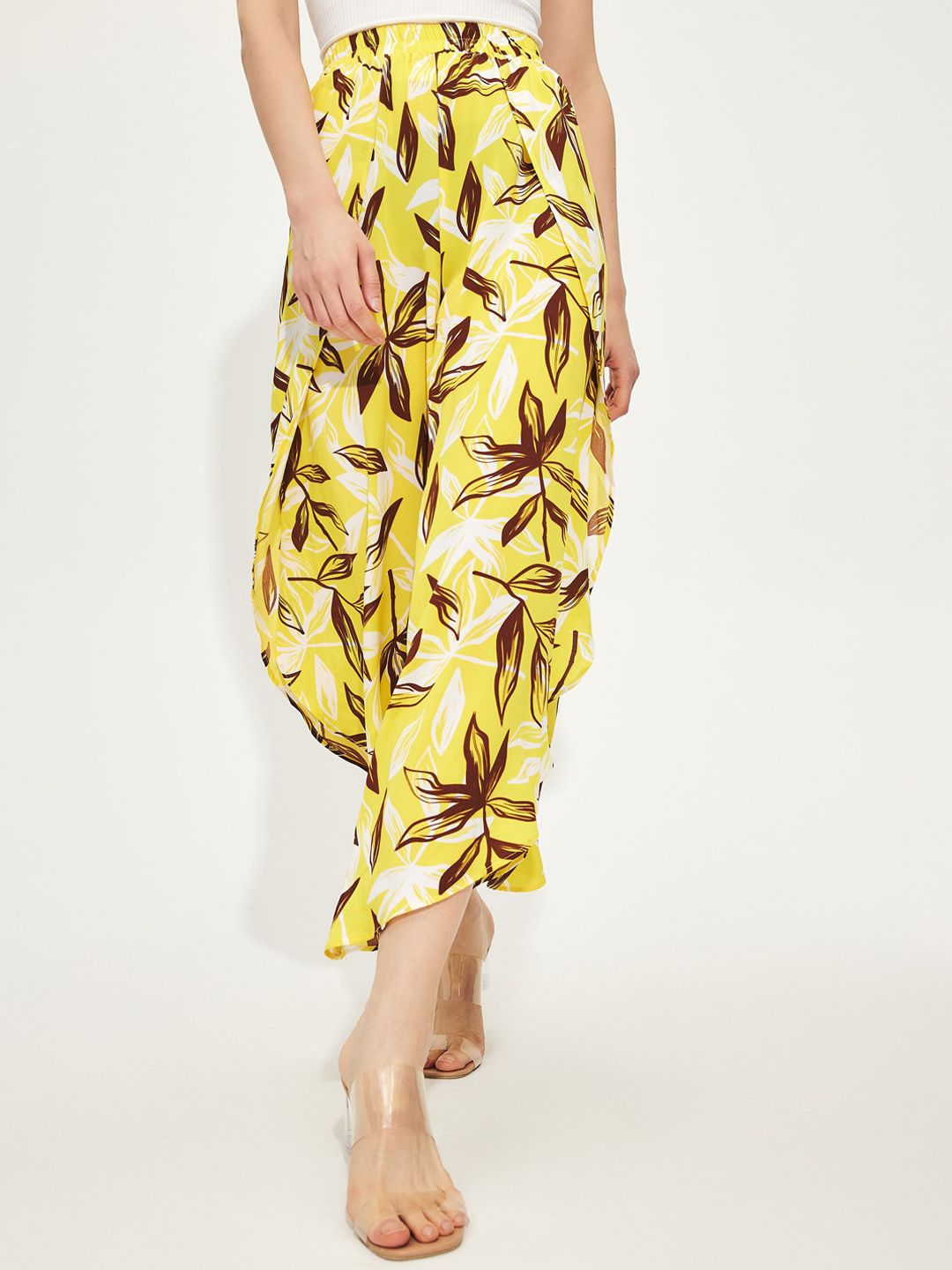 URBANIC Women Yellow Floral Printed Culottes Trousers Price in India