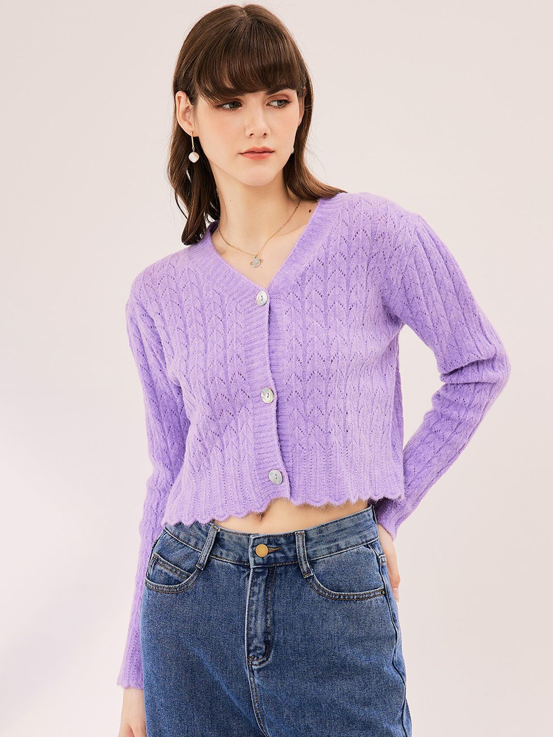 URBANIC Women Purple Floral Crop Cardigan Price in India, Full  Specifications & Offers