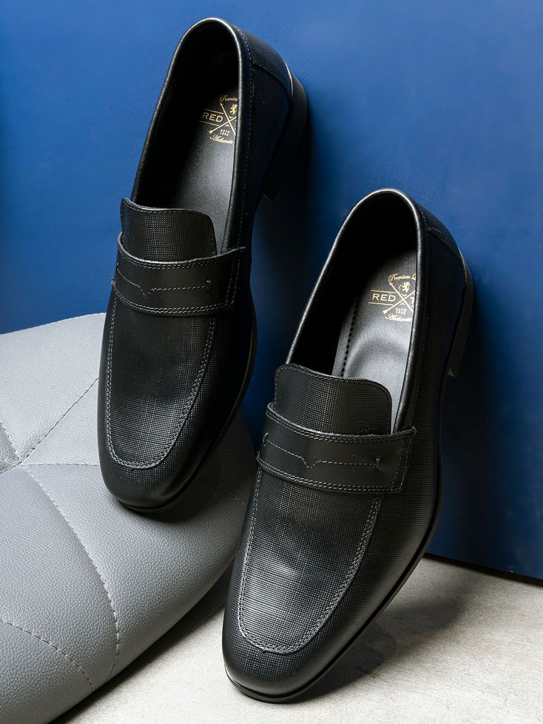 Red Tape Men Black Textured Slip On Formal Shoes