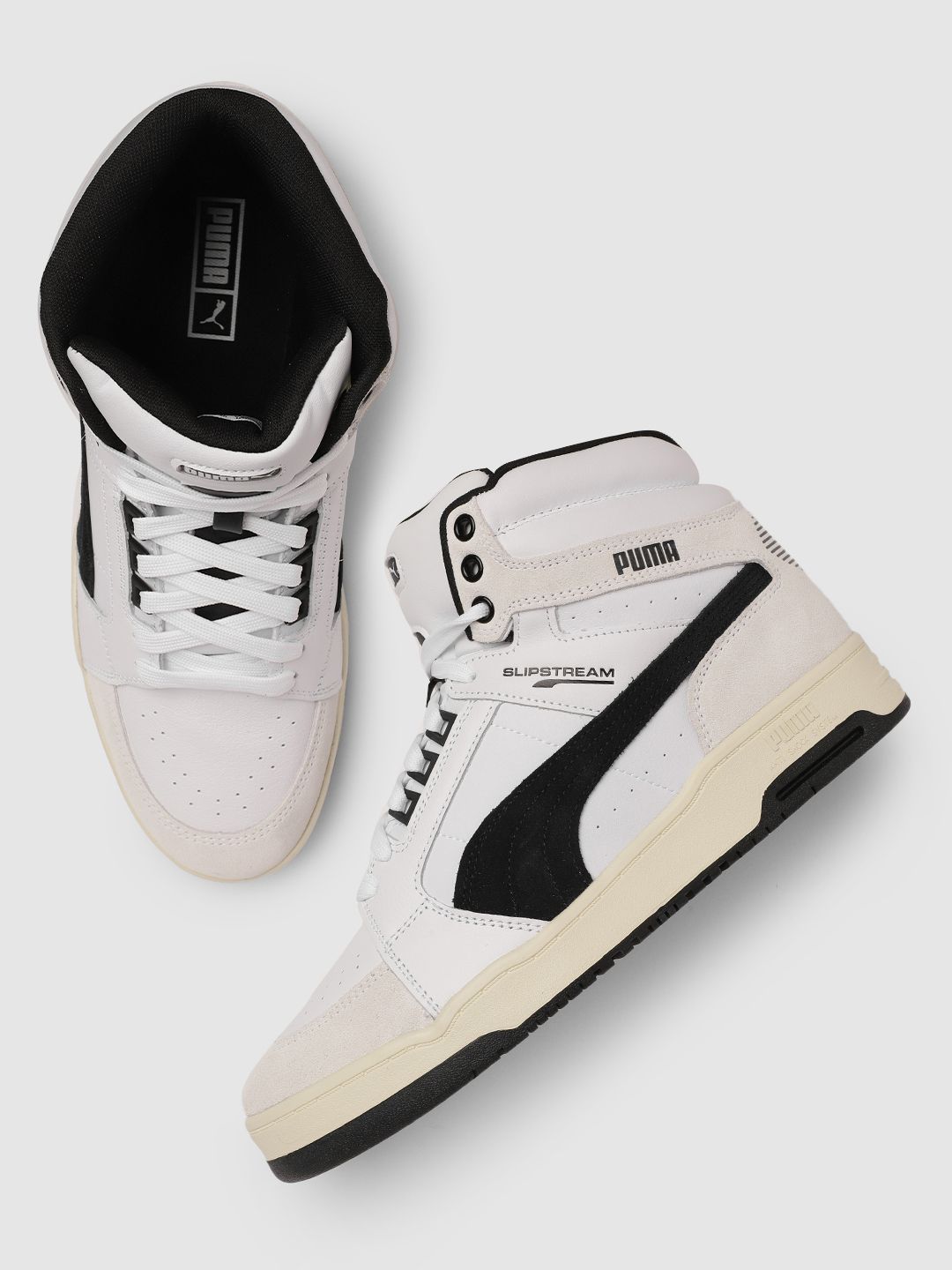 Puma Unisex Off White Slipstream Mid Heritage Leather Sneakers Price in India
