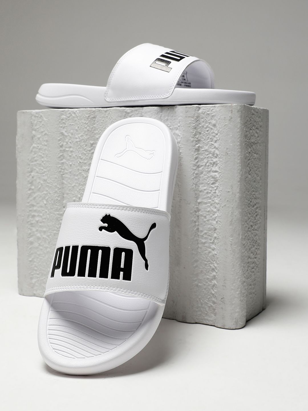 Puma Unisex White Printed Popcat 20 RES Sliders