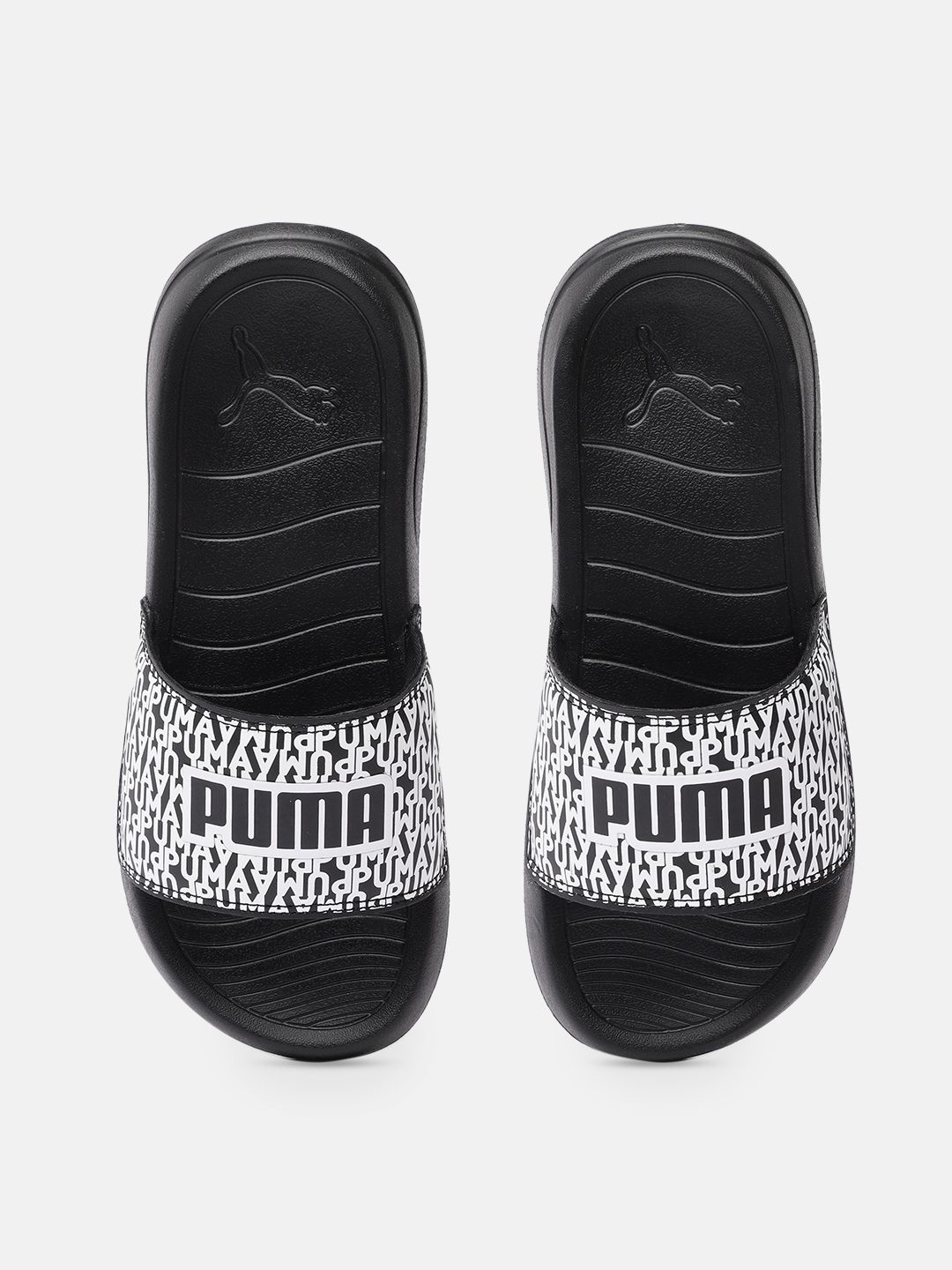 Puma Unisex Black & White Printed Popcat 20 Sliders