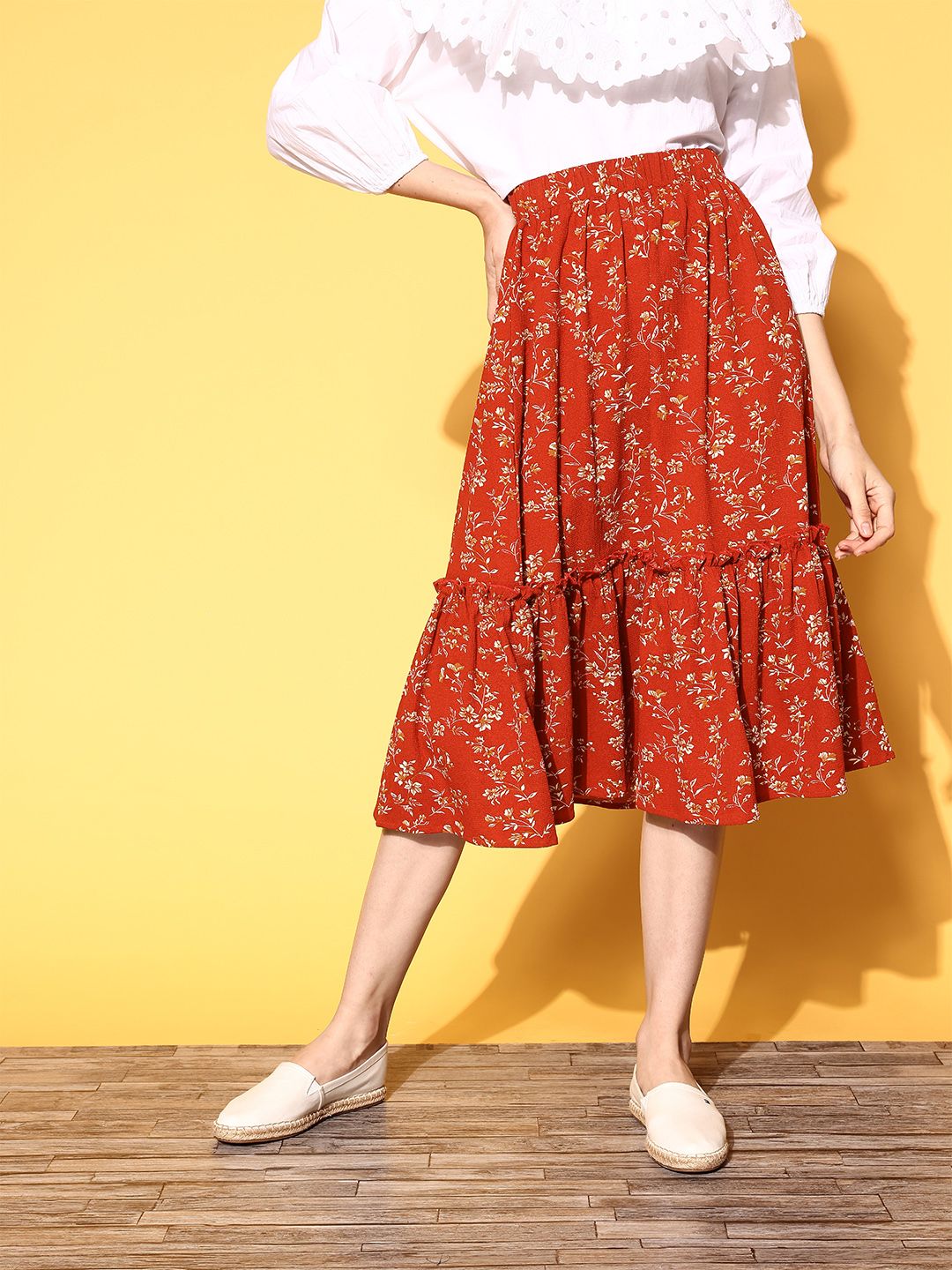 Berrylush Attractive Red Floral Indie Gal Skirt Price in India