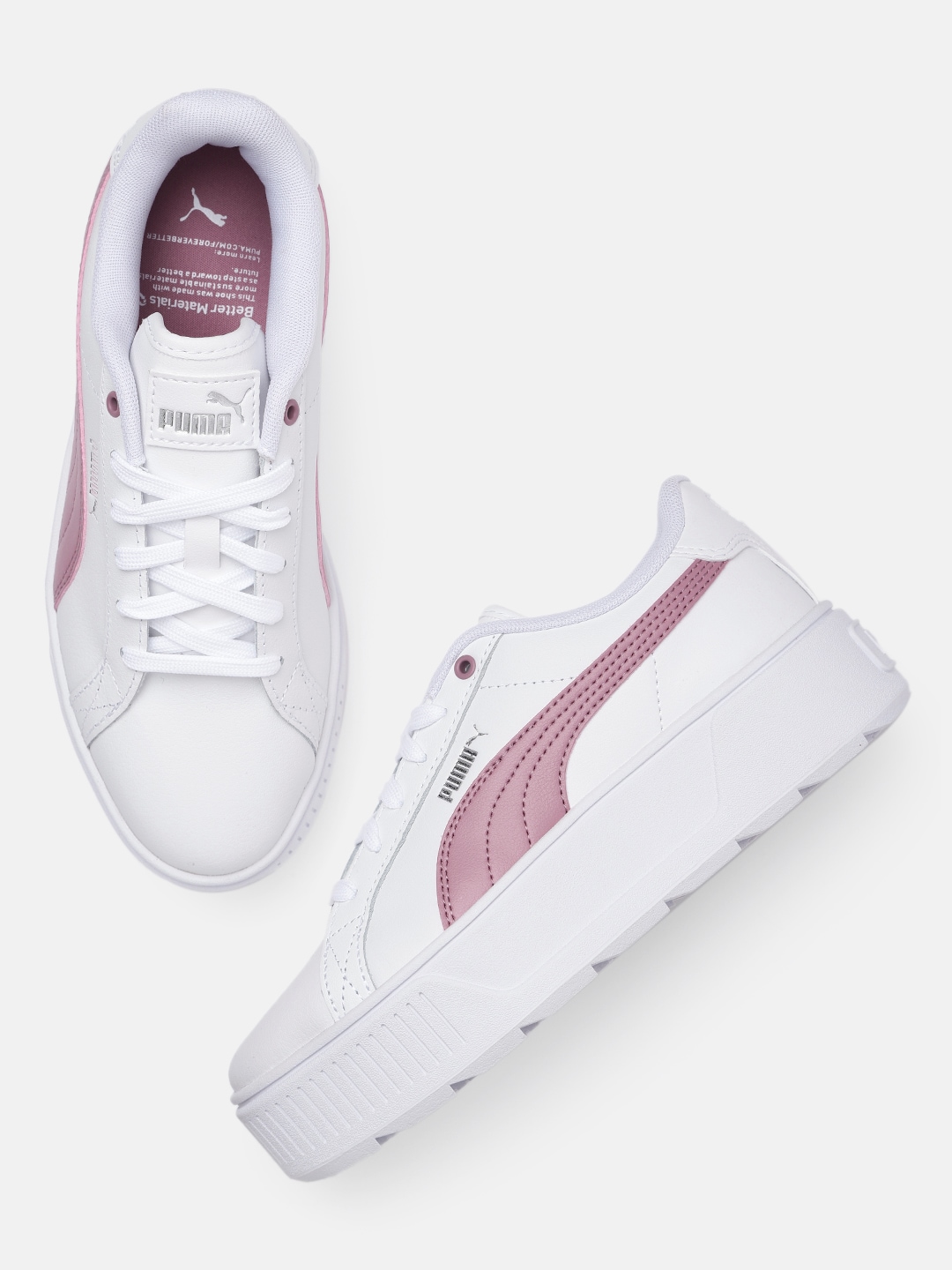 Puma Women White & Pink Karmen Colourblocked Leather Sneakers Price in India
