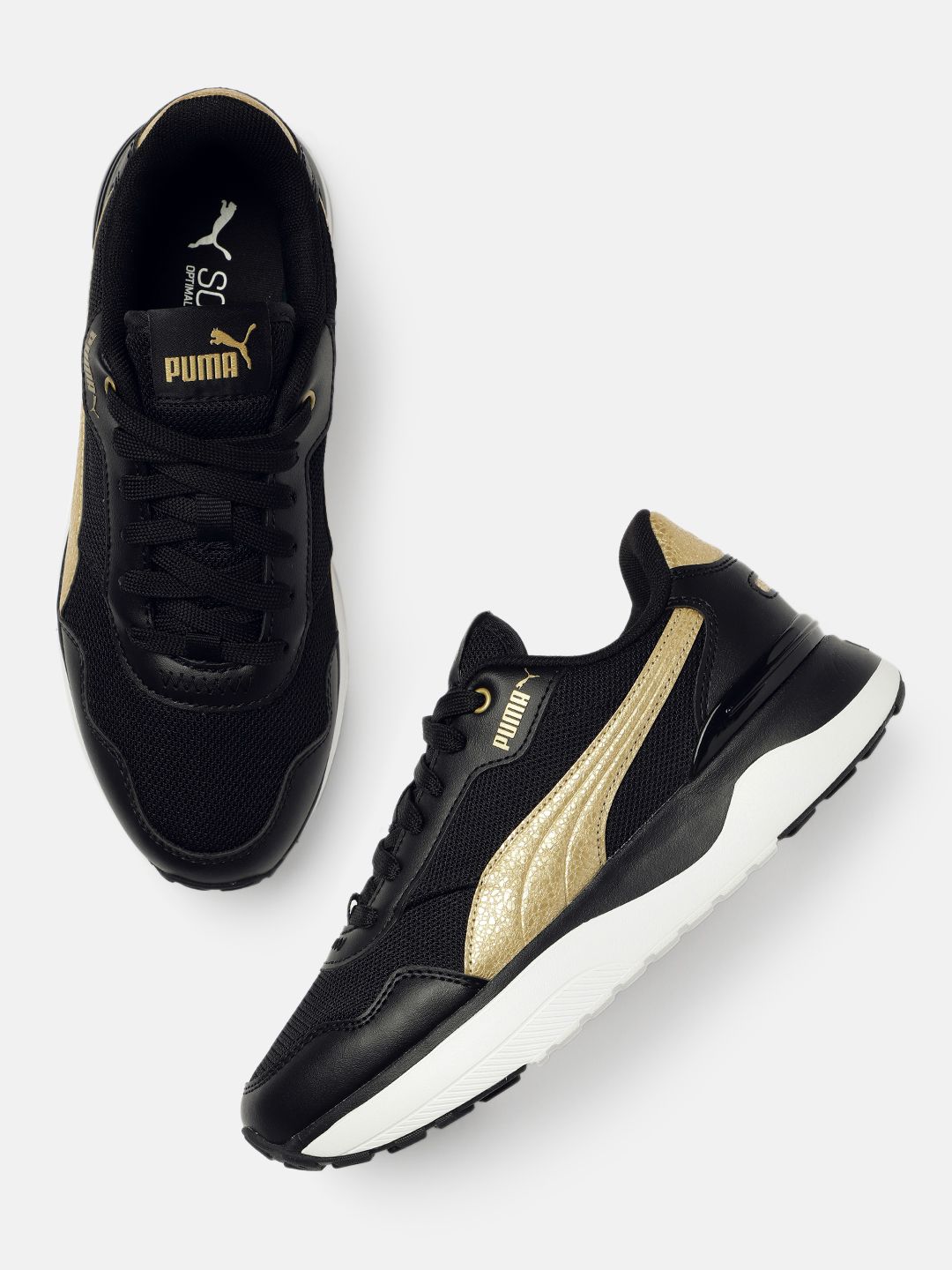Puma Women Black & Gold-Toned Colourblocked R78 Voyage Distressed Sneakers Price in India