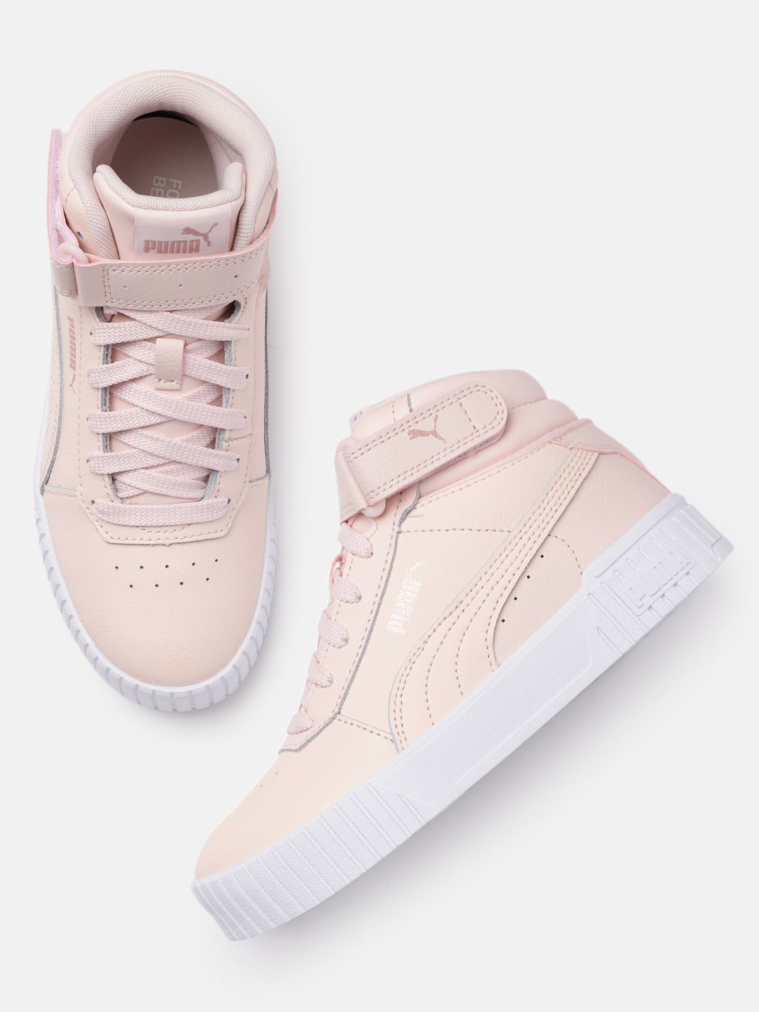 Puma Women Peach-Coloured Carina 2.0 Mid-Top Perforations Leather Sneakers Price in India