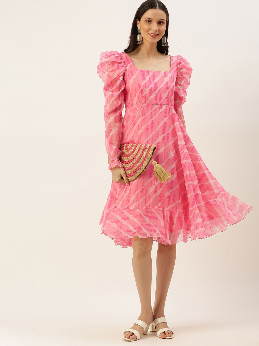 Ethnovog Pink Made to Measure Tie and Dye A-Line Midi Dress Price in India