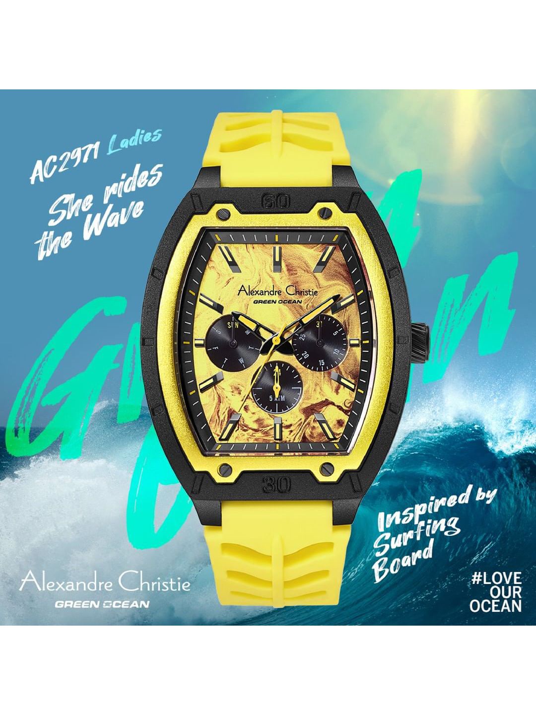 Alexandre Christie Women Yellow Printed Dial & Yellow Straps Analogue Watch 2971BFRIPYL Price in India