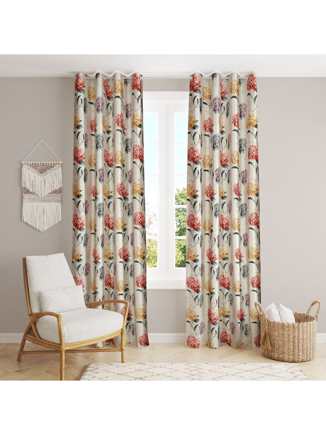 MULTITEX Maroon & Yellow Set of 2 Floral Long Door Curtain Price in India