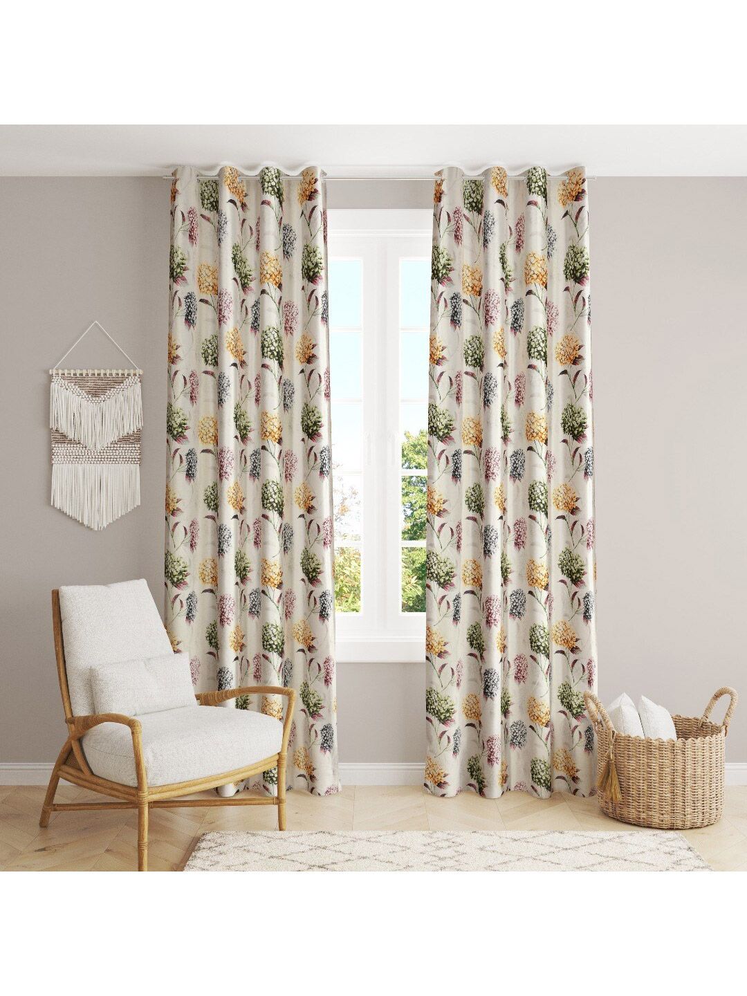 MULTITEX Green & Orange Set of 2 Floral Long Door Curtain Price in India