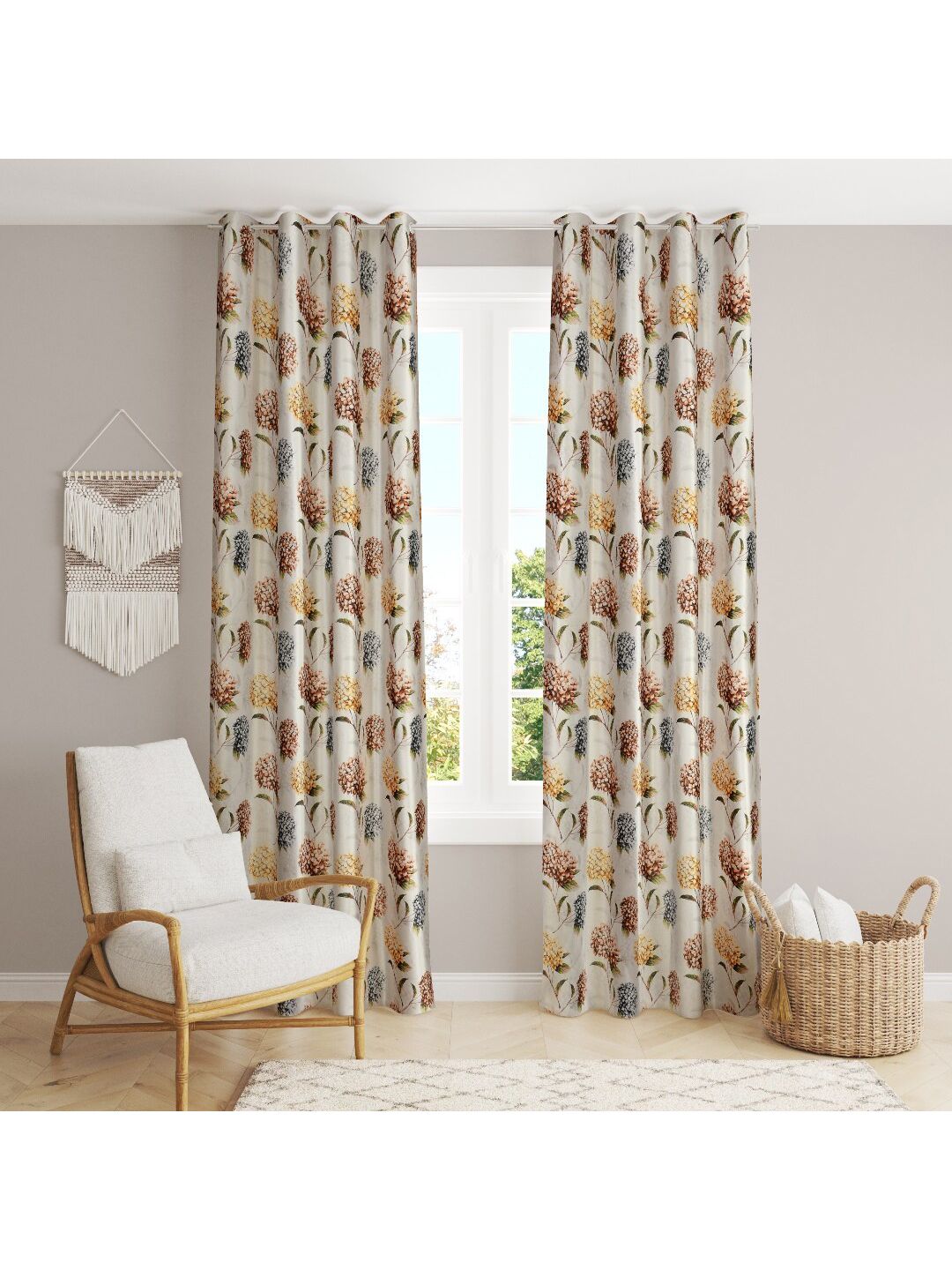 MULTITEX Grey & Yellow Set of 2 Floral Long Door Curtain Price in India