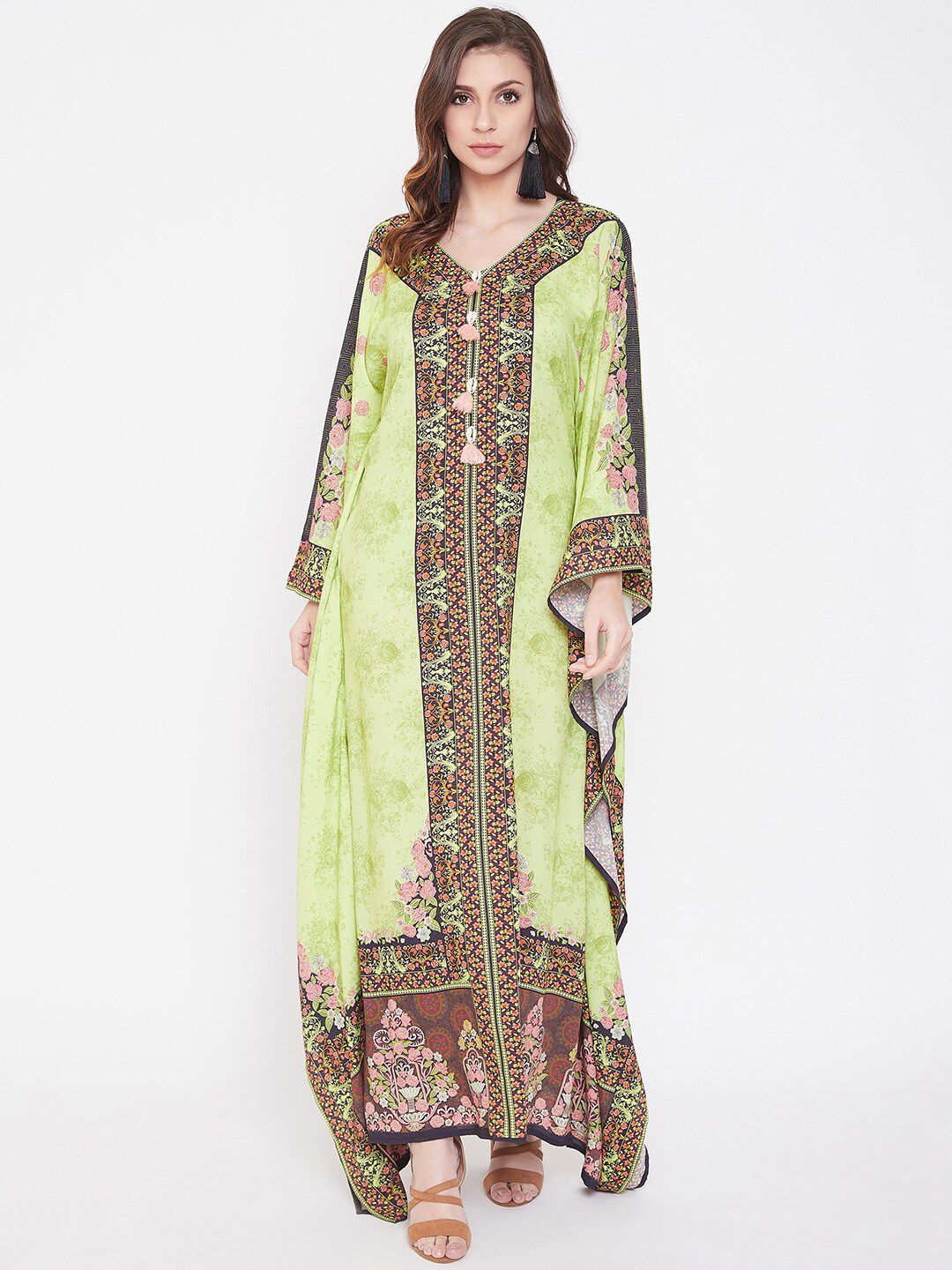 The Kaftan Company Green Ethnic Motifs Maxi Dress Price in India