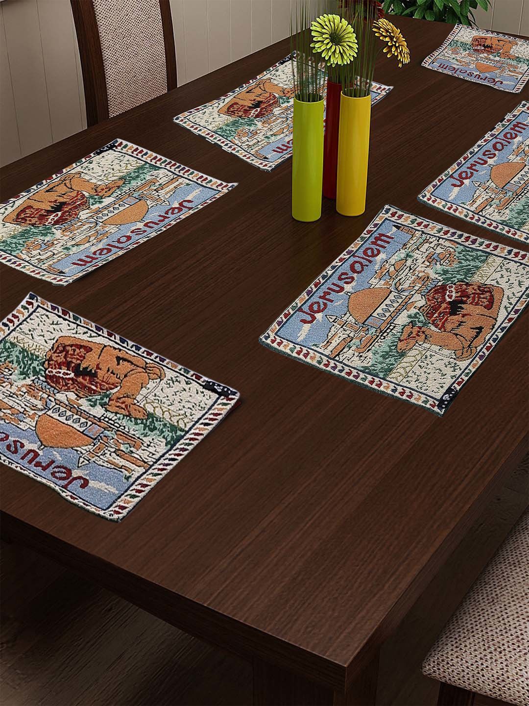 Arrabi  Set Of 6 Beige Printed Table Mat Price in India