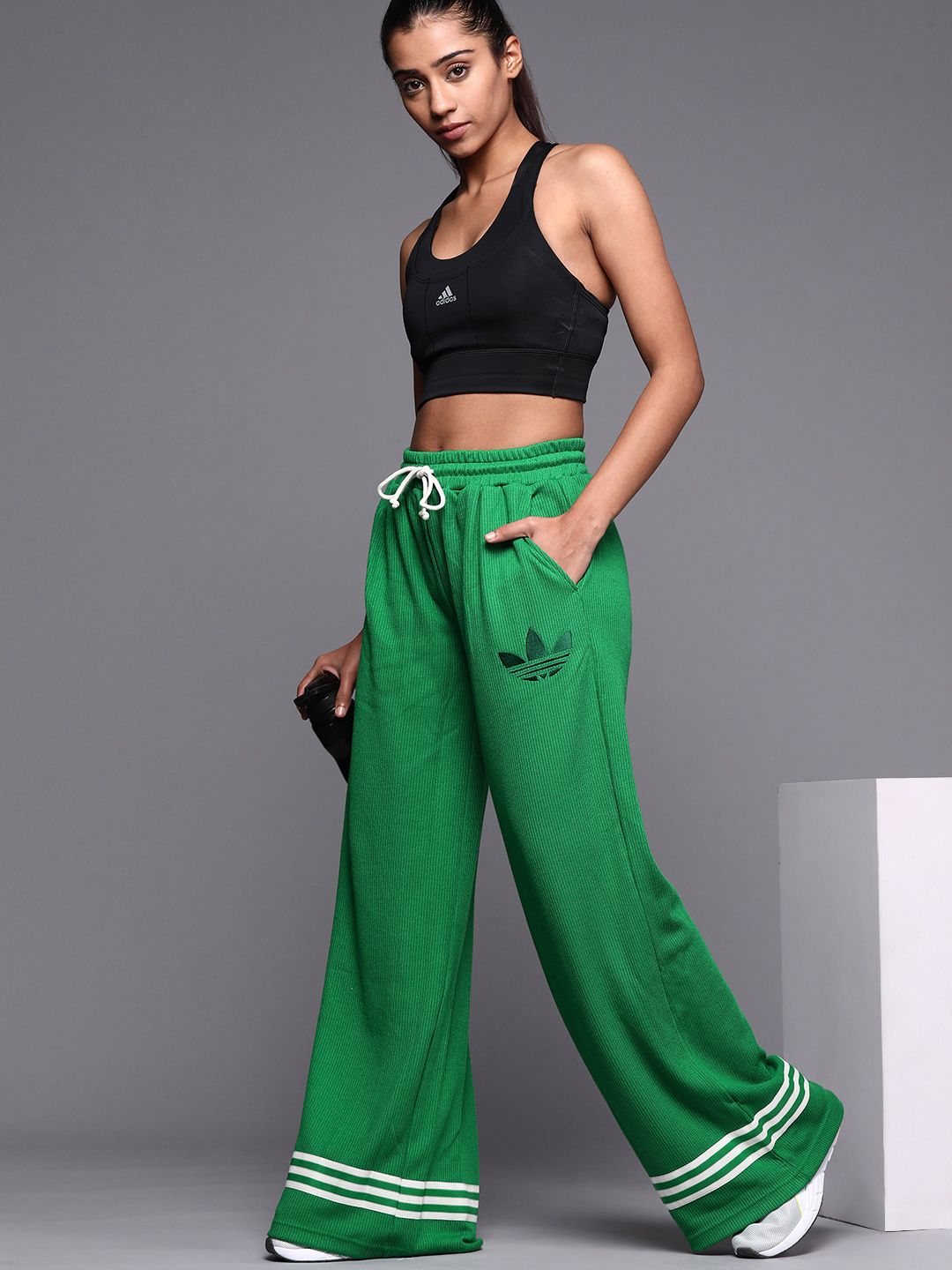 Buy ADIDAS Originals Women Green Knit Wide Solid Track Pants