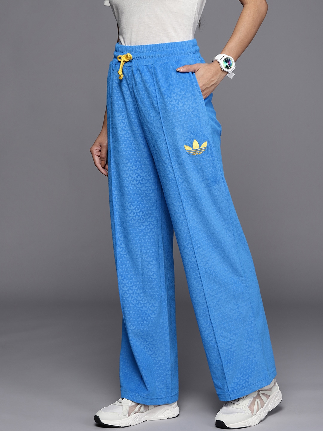 ADIDAS Originals Women Blue Brand Logo Velour Track Pants Price in India