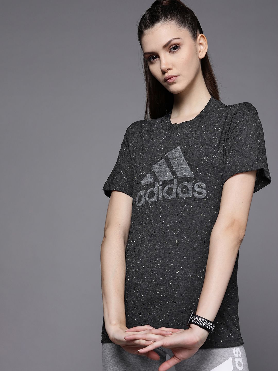 ADIDAS Women Charcoal Future Icons Winners 3 T-shirt Price in India