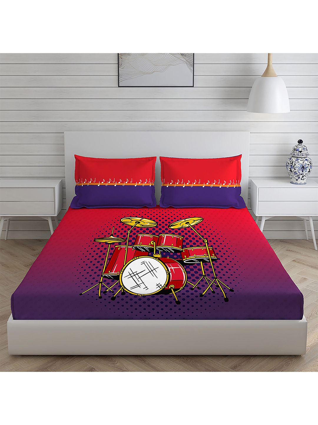 Boutique Living India Blue & Red Printed Pure Cotton 146 TC Bedding Set Price in India