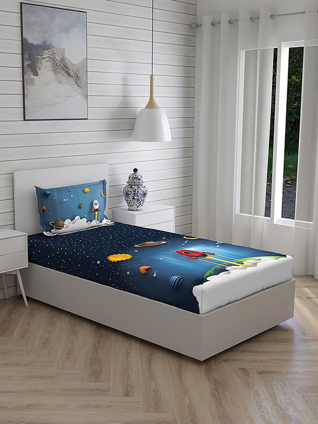 Boutique Living India  Multi Quirky 146 TC Single  Pure cotton Bedding Set Price in India