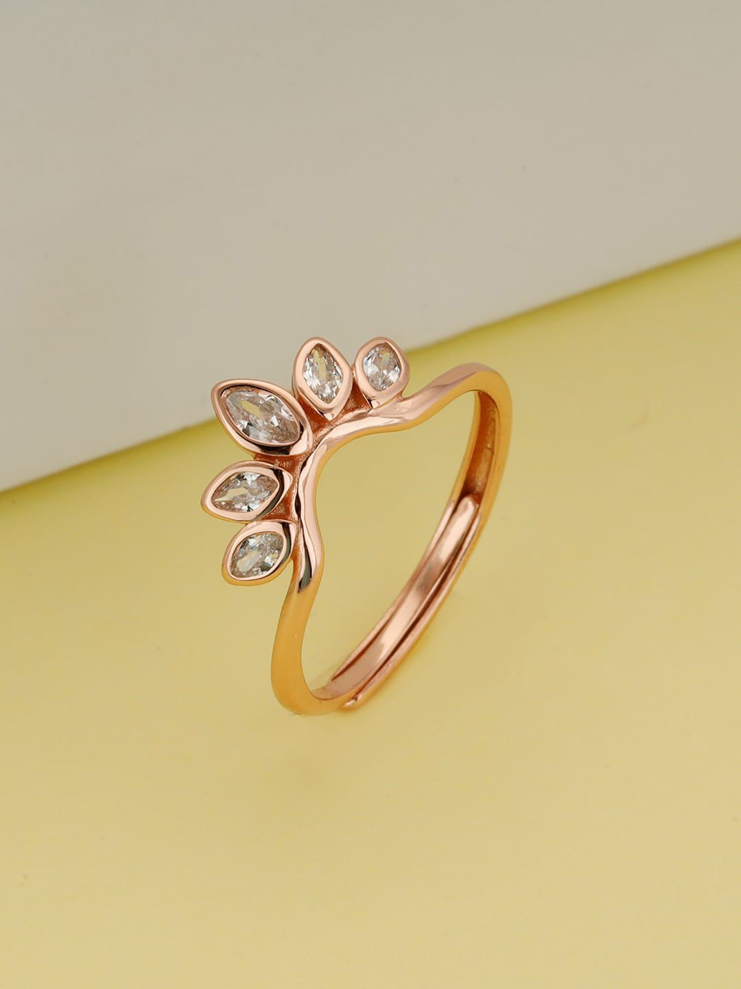 GIVA 925 Sterling Silver Rose Gold-Plated White CZ-Studded Finger Ring Price in India