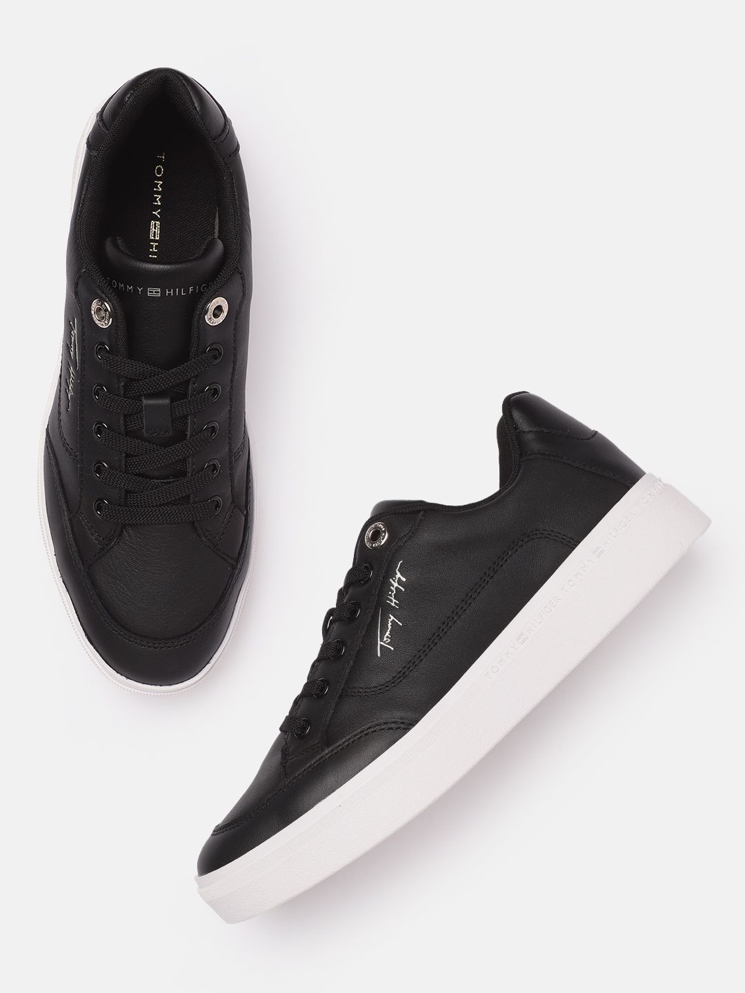 Tommy Hilfiger Women Black Leather Sneakers Price in India