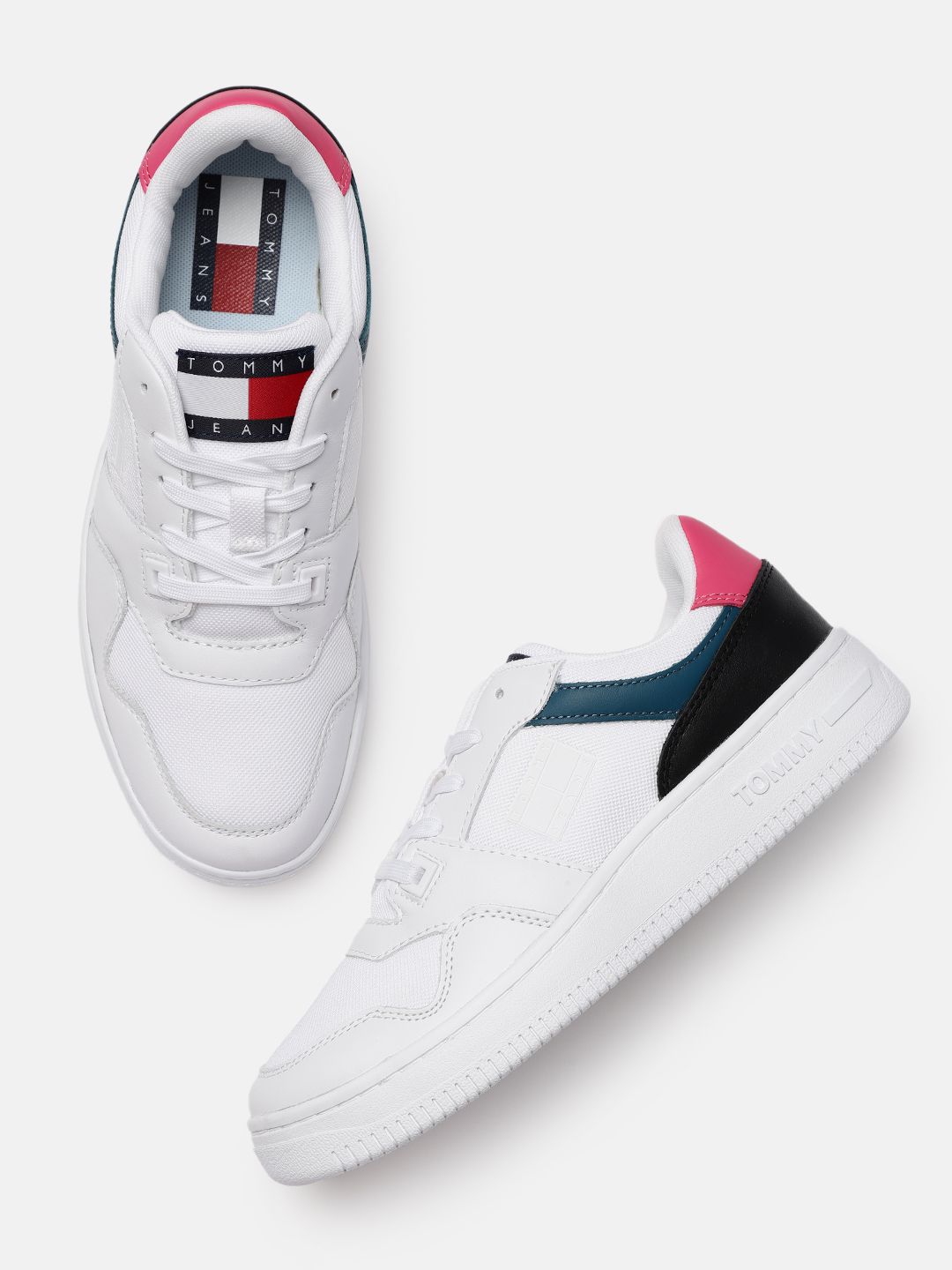 Tommy Hilfiger Jeans Women White Colourblocked Mix Basket Regular Sneakers Price in India