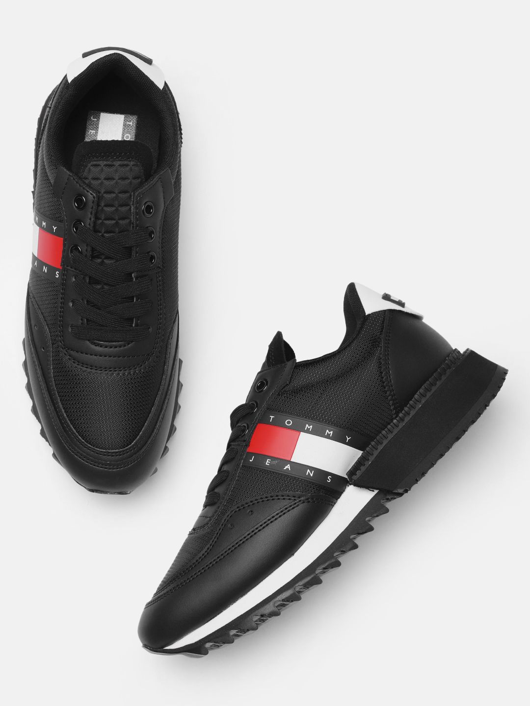 Tommy Hilfiger Women Black Solid Leather Sneakers Price in India