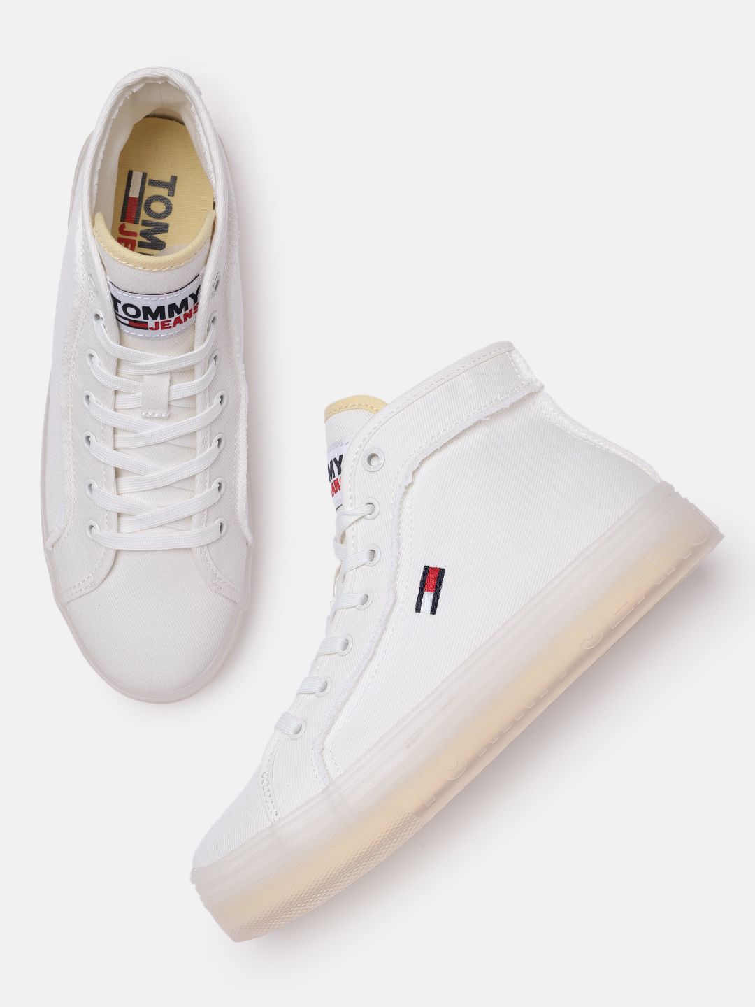 Tommy Hilfiger Women White Solid Mid-Top Sneakers Price in India