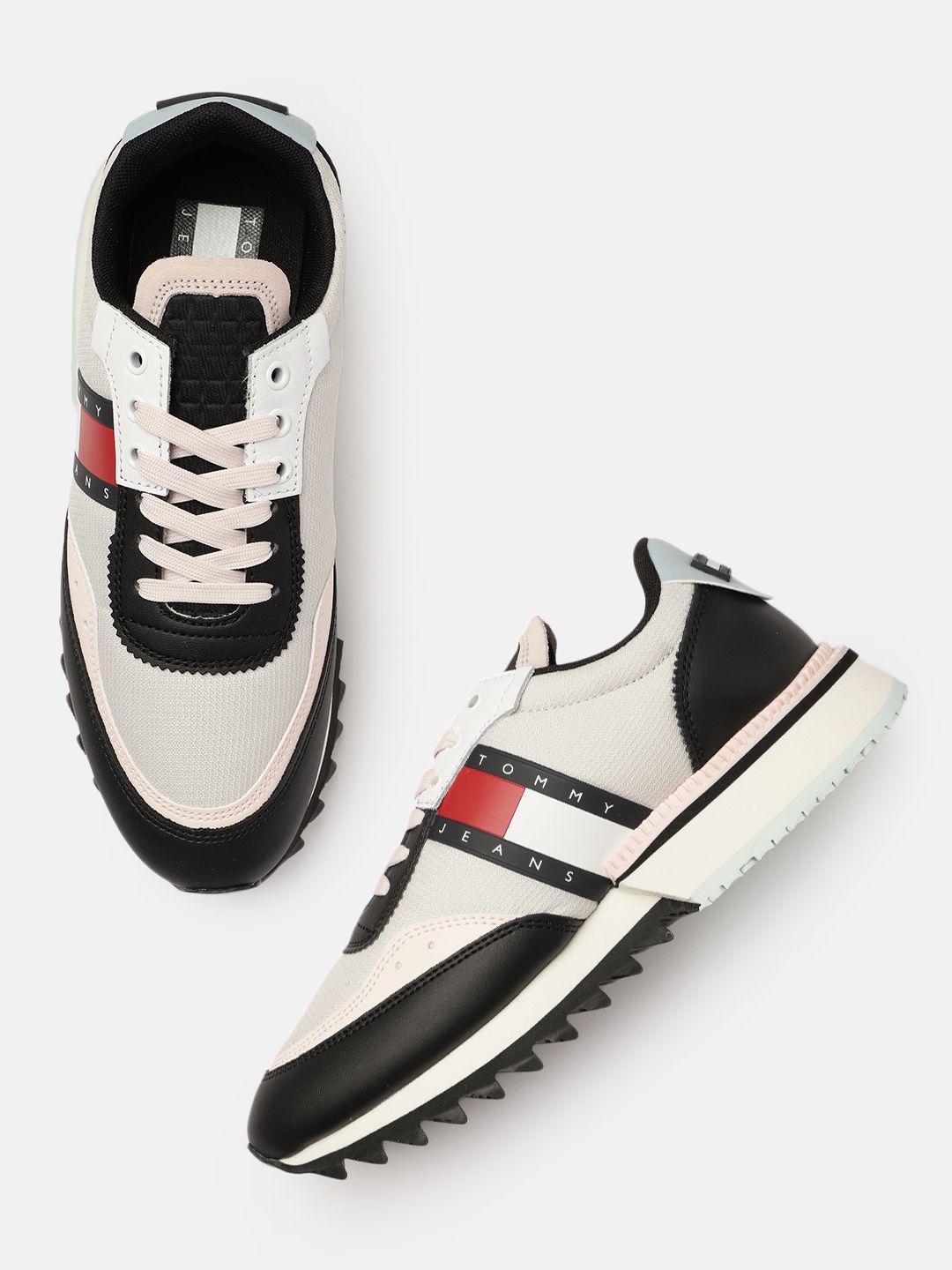 Tommy Hilfiger Women Off White & Black Leather Sneakers Price in India