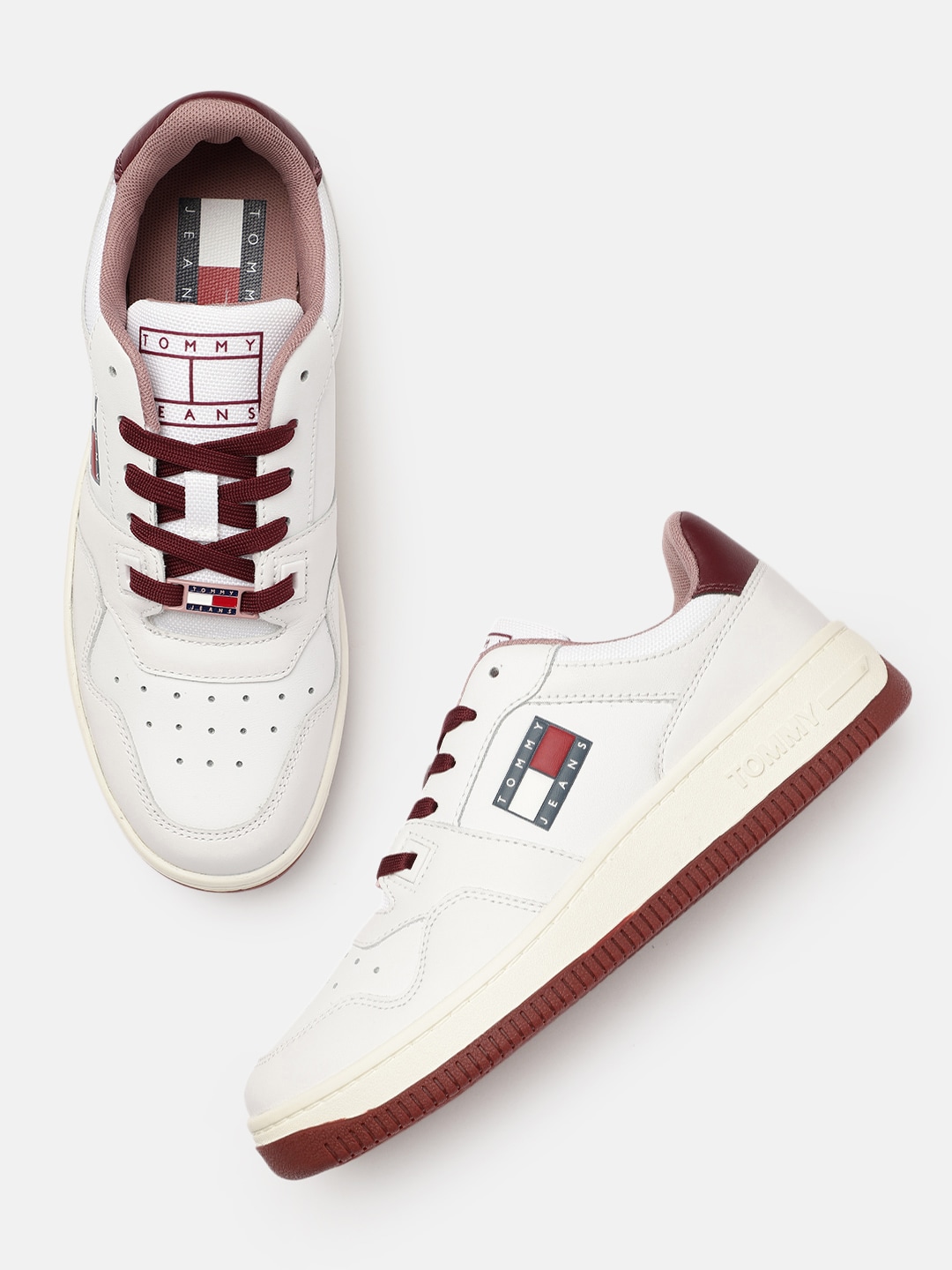 Tommy Hilfiger Women White Perforated Leather Sneakers Price in India