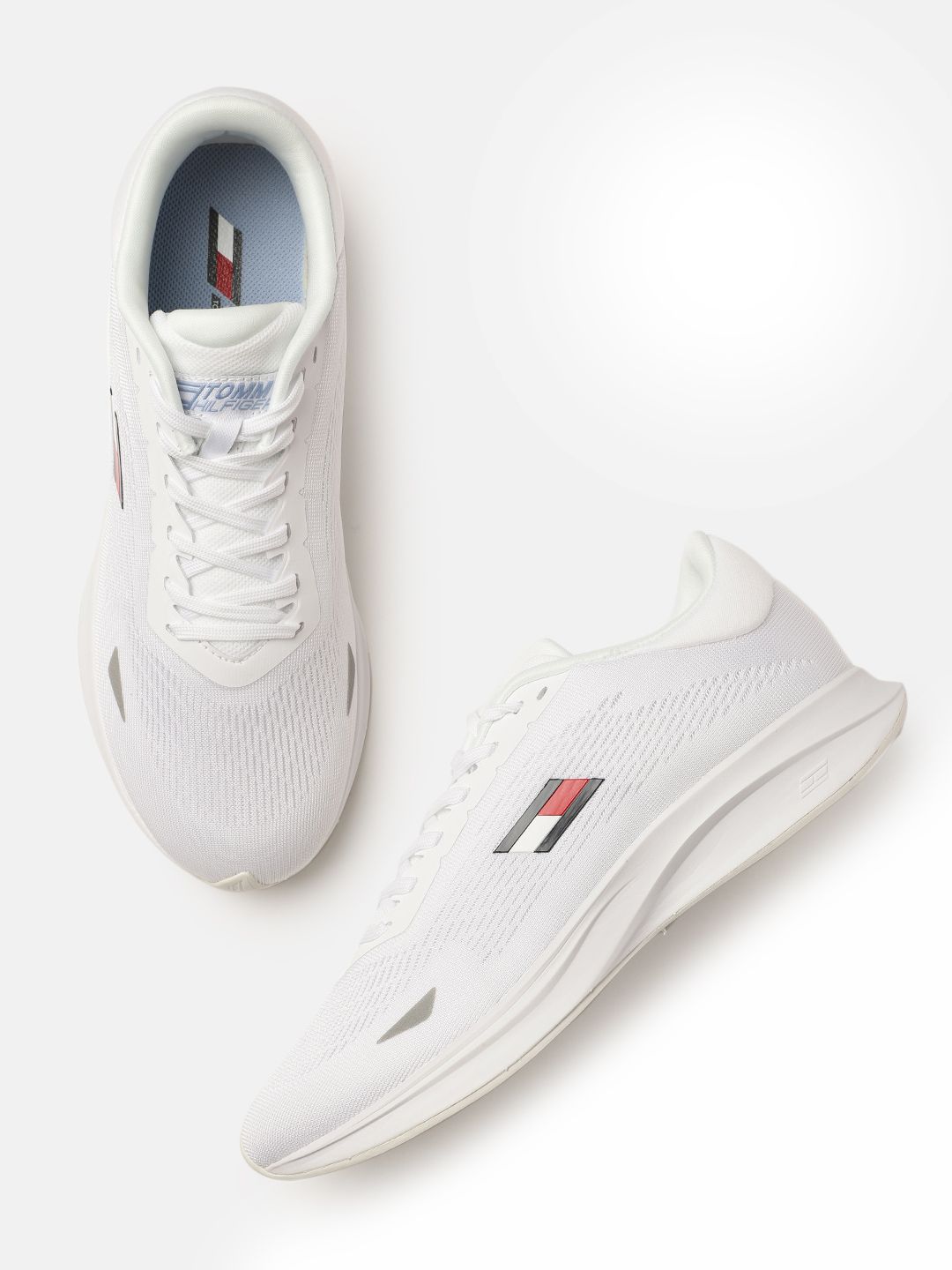 Tommy Hilfiger Women White Textured Sleek 3 Regular Sneakers with Tech Foam Pro Midsole Price in India