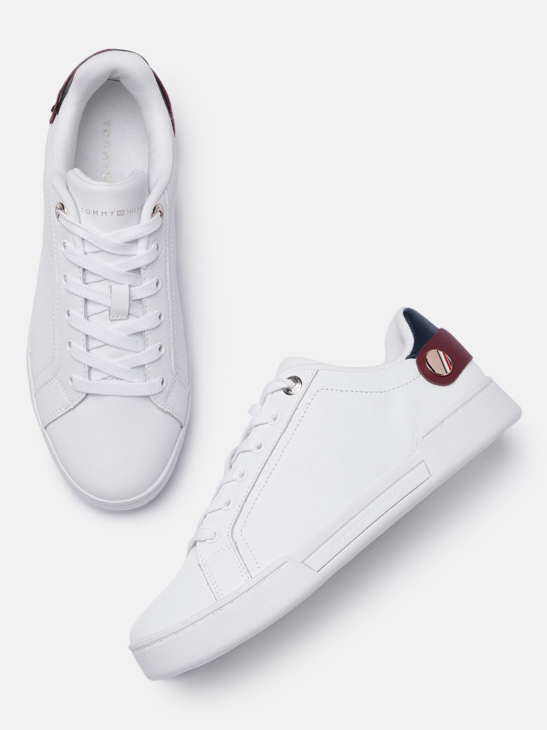 Tommy Hilfiger Women White Solid Leather Sneakers Price in India