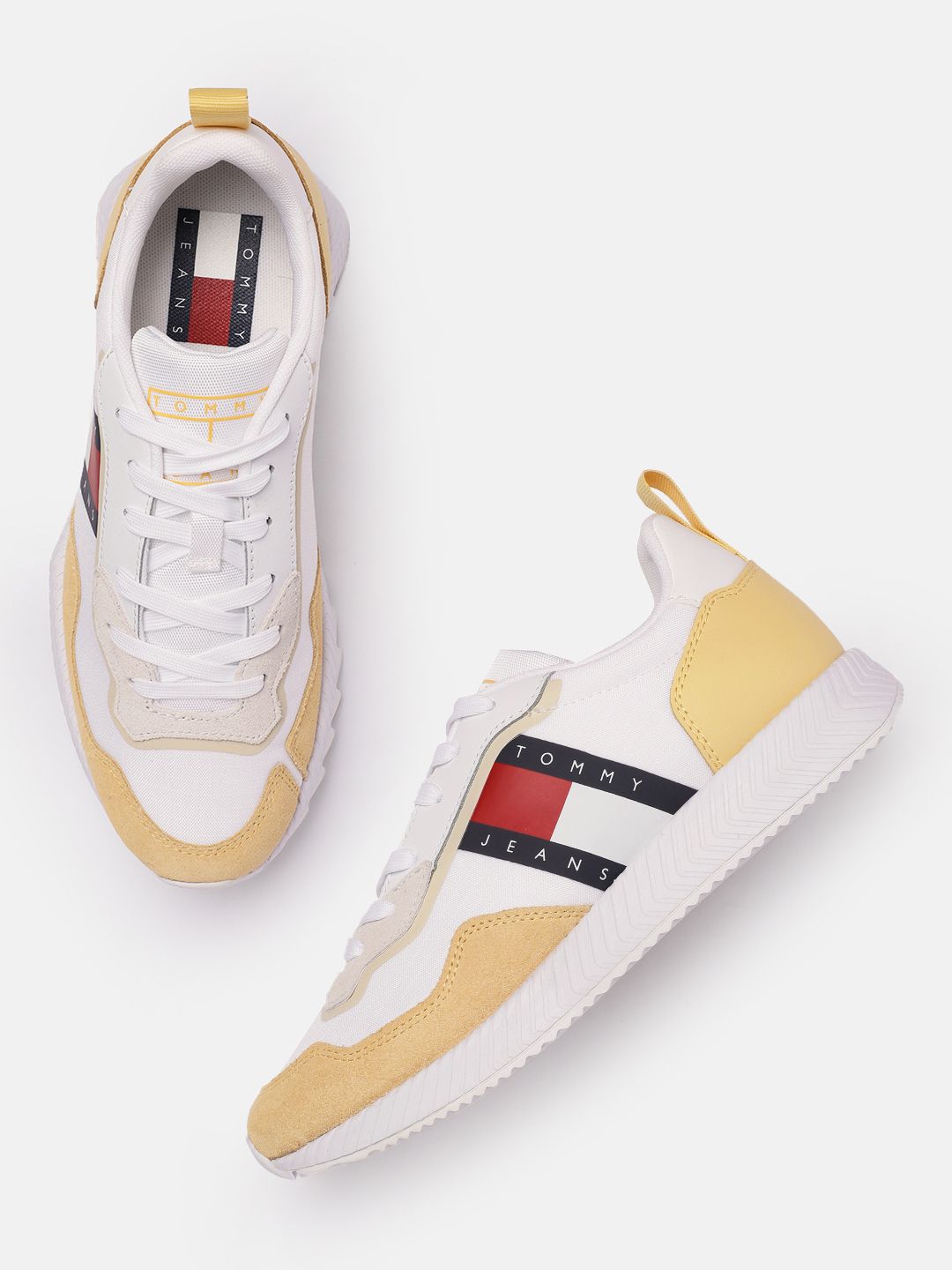 Tommy Hilfiger Women White & Mustard Yellow Solid Regular Sneakers Price in India