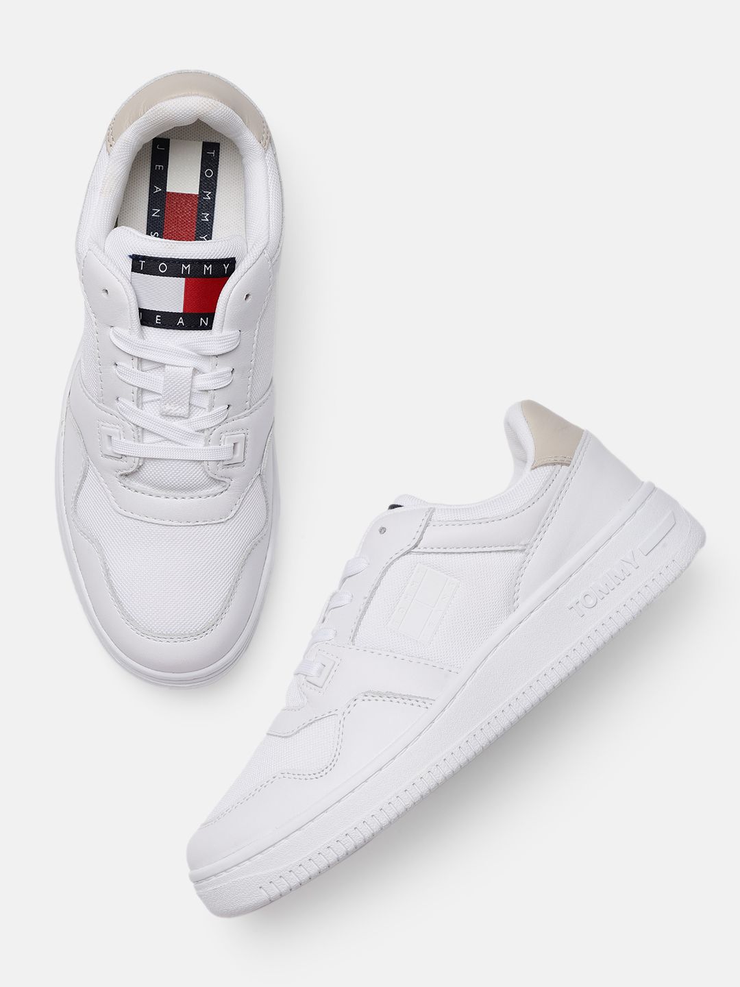Tommy Hilfiger Jeans Women White Solid Mix Basket Regular Sneakers Price in India