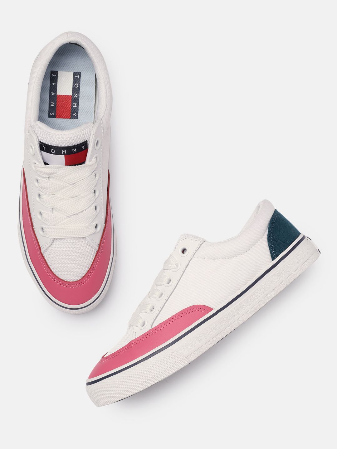 Tommy Hilfiger Women Solid White & Pink Sneakers Price in India