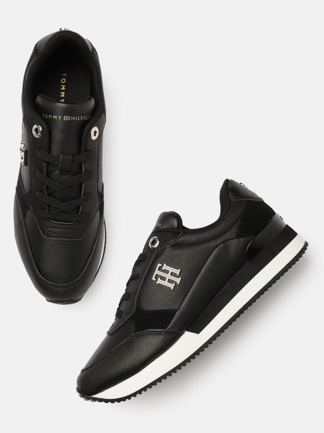Tommy Hilfiger Women Black Leather Sneakers Price in India