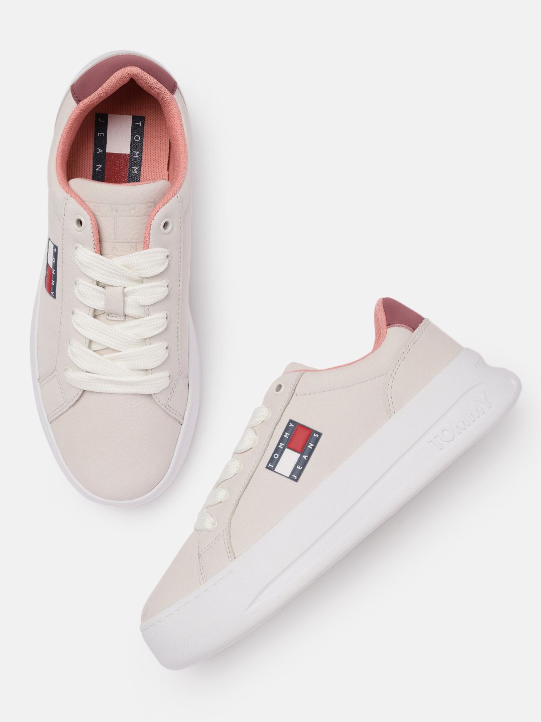 Tommy Hilfiger Women Beige Leather Sneakers Price in India